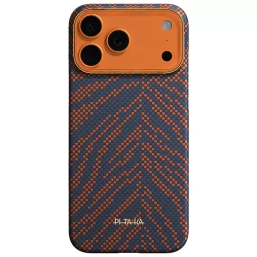 Карбоновый чехол Pitaka Edge Case Breath of Veins PitaTap™ (Camera Control) Burning Orange для iPhone 17 Pro (BV1701P) - изображение 2