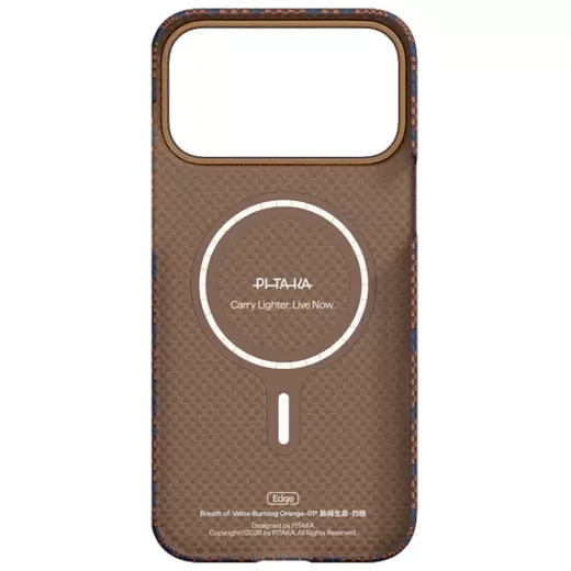 Карбоновый чехол Pitaka Edge Case Breath of Veins PitaTap™ (Camera Control) Burning Orange для iPhone 17 Pro (BV1701P) - изображение 3