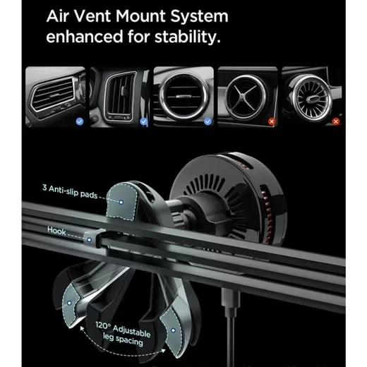 Автомобильное зарядное устройство Spigen Essential MagSafe Qi2.2 25W Peltier Wireless Car Charger Air Vent EV25MFAQ Black (ACP10511) - изображение 5