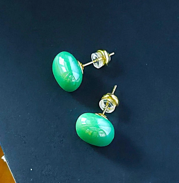 Жіночі сережки "Квадратики" 1.2 см jewelry Світло -зелені - зображення 6