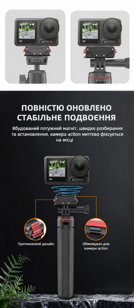 Магнитный адаптер Desiontal с двумя захватами для DJI OSMO Action 3, 4, 5 код KC-02 - изображение 4