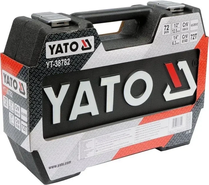 Набор торцевых головок YATO квадрат 1/4" и 1/2" с насадками и инструментами 72 предмета YT-38782 - Фото 4 Набор торцевых головок YATO квадрат 1/4" и 1/2" с насадками и инструментами 72 предмета YT-38782 - изображение 4