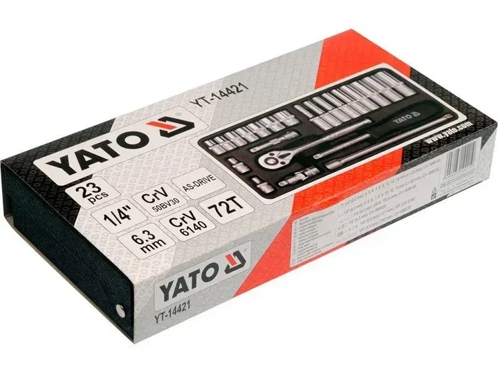 Набор торцевых головок YATO квадрат 1/4" 4-13 мм с инструментами 23 предмета YT-14421 - Фото 2 Набор торцевых головок YATO квадрат 1/4" 4-13 мм с инструментами 23 предмета YT-14421 - изображение 2
