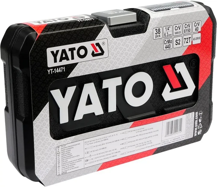 Набір торцевих головок YATO квадрат 1/4" 4-13 мм з інструментами 38 предметів YT-14471 - зображення 4