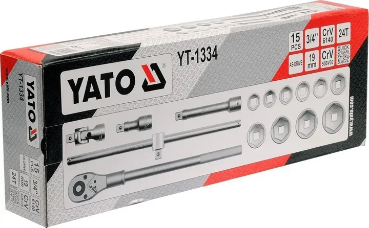 Набор торцевых головок YATO квадрат 3/4" 30-60 мм с инструментами 15 предметов YT-1334 - изображение 3