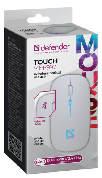 Мишка Defender Touch MM-997 Silent Wireless RGB White (52998) - зображення 4