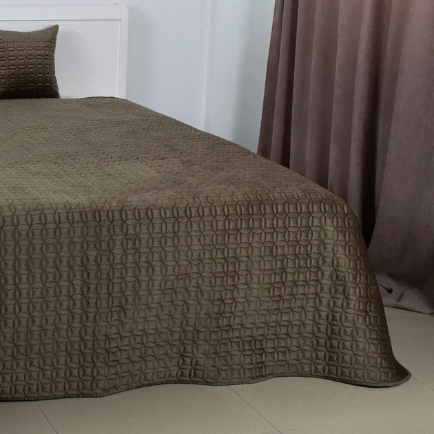 Покрывало двуспальное ТЕП VELOUR Хаки «Мозаика» 180×240 см велюровое стеганое - изображение 4