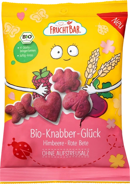 Хрусткий снек FruchtBar Bio-Knabber-Glück «Малина та червоний буряк» для дітей від 3 років, 80 г - Фото 1 Хрусткий снек FruchtBar Bio-Knabber-Glück «Малина та червоний буряк» для дітей від 3 років, 80 г - изображение 1