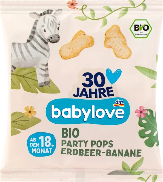 Кукурудзяні снеки Babylove BIO Party Pops «Полуниця-Банан» для дітей від 18 місяців, 20 г - Фото 1 Кукурудзяні снеки Babylove BIO Party Pops «Полуниця-Банан» для дітей від 18 місяців, 20 г - изображение 1