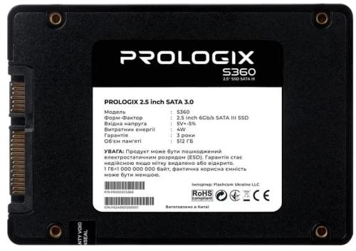 Твердотільний накопичувач SSD 512Gb, ProLogix S360, SATA3, 2.5', 3D TLC, 530/510 МБ/с (PRO512GS360) - изображение 2