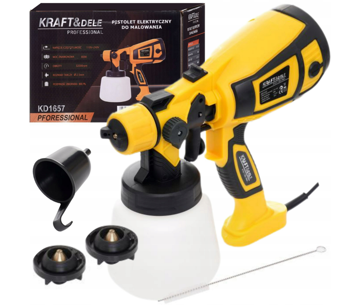 Краскопульт электрический 650 Вт Kraft&Dele KD1657 краскопитель с 3-мя форсунками с баком 800 мл - изображение 2