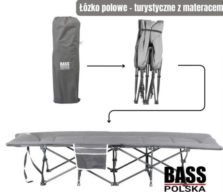 Туристическая кровать складная с матрасом Bass Polska BH 31007 для кемпинга и дачи, погрузка до 180 кг. - изображение 5