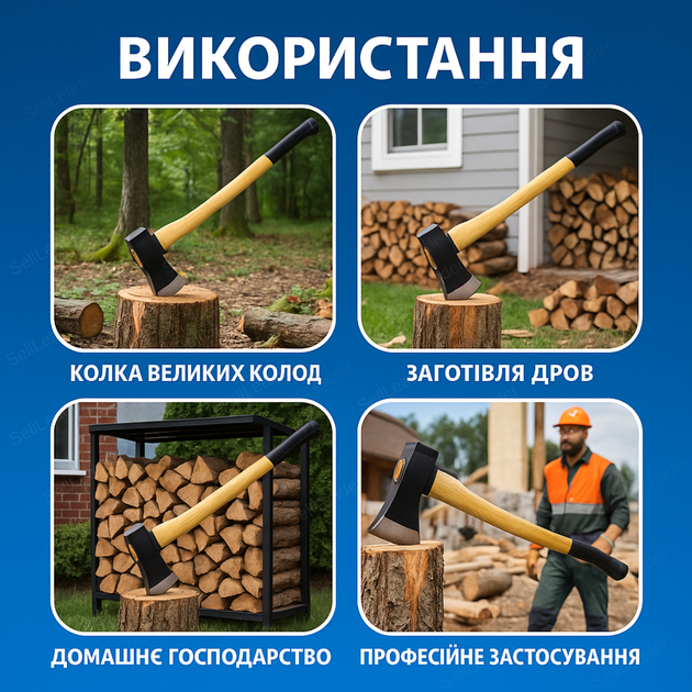 Топор колун Mastertool 2кг HRC50 для больших бревен деревьев топор 900мм колун древесины с полимерной защитой - Фото 4 Топор колун Mastertool 2кг HRC50 для больших бревен деревьев топор 900мм колун древесины с полимерной защитой - изображение 4