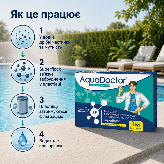 Коагулюючий засіб для освітлення води в басейні AquaDoctor у картушах 1 кг - зображення 4