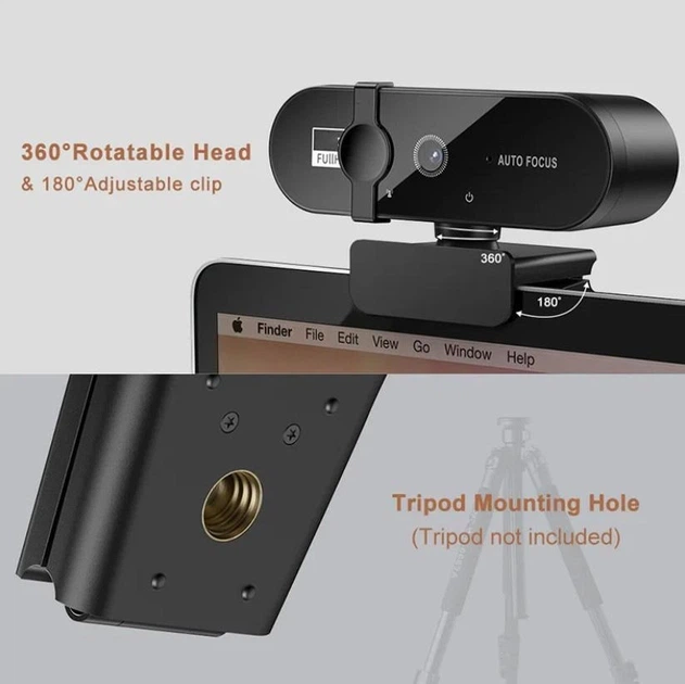 Веб-камера 4K 3840×2160 Автофокус, Мікрофон, Plug and Play USB зі шторкою безпеки - зображення 4