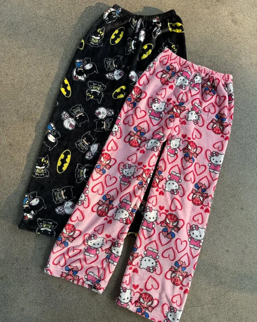Штаны пижамные плюшевые теплые Batman x Hello Kitty домашние штаны Бэтмен Хэллоу Китти, XS-S - изображение 8