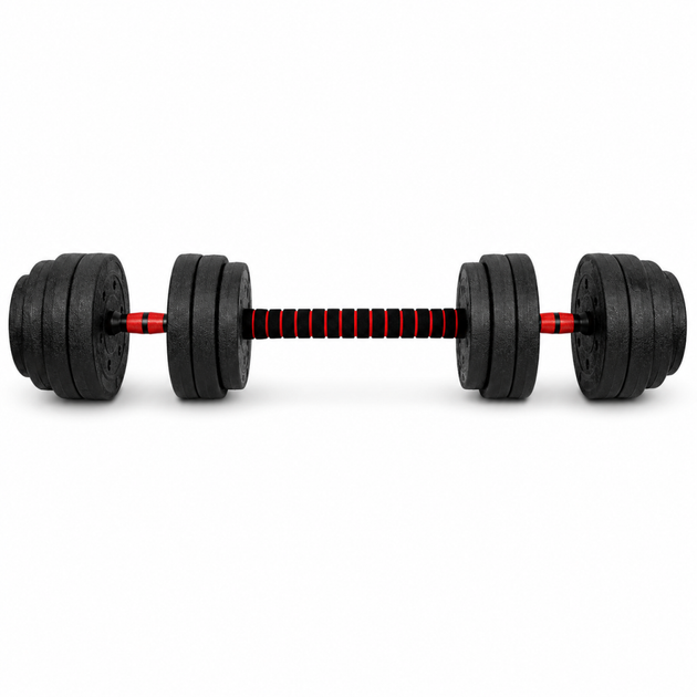 Гантели композитные со Штангой Champion X-venum 2шт 55см 25.5 кг Черно-Красный - изображение 2