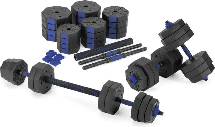 Набір регульованих гантелей 2 × 20 кг зі штангою Gymtek G-66605 Синьо-чорний (5907766666059) - зображення 2