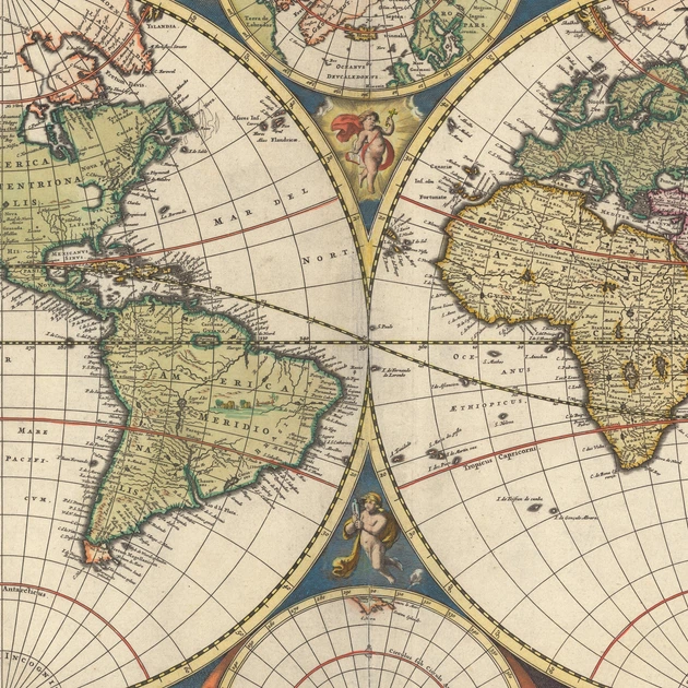 Интерьерная картина Древняя карта Земли 1658, Earth Ancient Map, интерьерный декор, 60×75 см (id3038) - изображение 3
