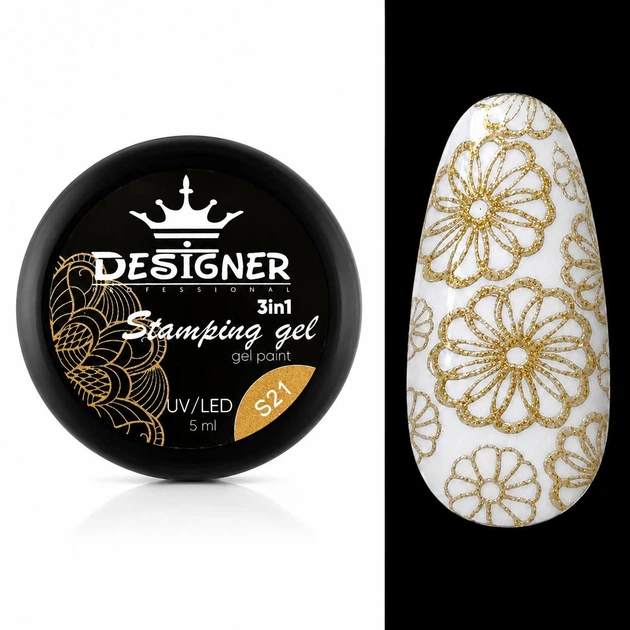 Гель-краска Stamping Gel Paint 3в1 (золото с шиммером S21) 5 мл для стемпинга, аеропуффинга и росписи - Фото 1 Гель-краска Stamping Gel Paint 3в1 (золото с шиммером S21) 5 мл для стемпинга, аеропуффинга и росписи - изображение 1
