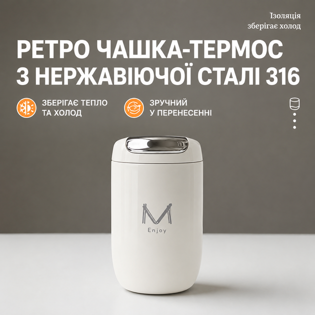 Термочашка из нержавеющей стали 316 Enjoy 360 мл белый / Вакуумная термокружка для кофе - изображение 4