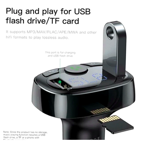 FM-трансмиттер Baseus T Shaped S-09A Bluetooth MP3 плеер для автомобиля с зарядкой и функцией Hands-Free - изображение 7