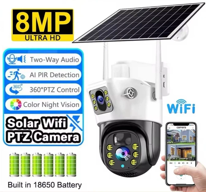 WiFi акумуляторна камера поворотна зовнішнього відеоспостереження V380 Pro із сонячною панеллю UKC - зображення 3