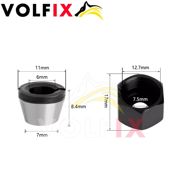 Зажимна цанга (втулка) VOLFIX з гайкою для фрез на 6 мм (VT-01) (VT-01 6мм) - Фото 2 Зажимна цанга (втулка) VOLFIX з гайкою для фрез на 6 мм (VT-01) (VT-01 6мм) - зображення 2