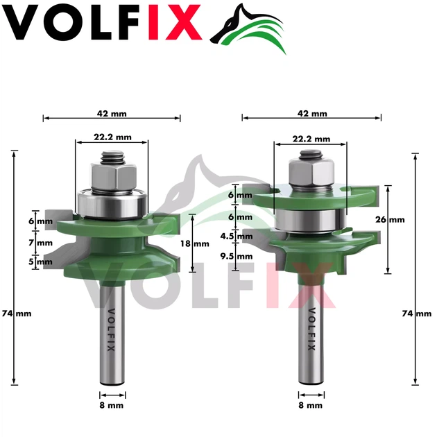 Комплект фрез №1 VOLFIX GRAND з 3-х фрез для мебельної обв'язки з фільонкою (FZ-120-910 + FZ-120-950 d8) - Фото 9 Комплект фрез №1 VOLFIX GRAND з 3-х фрез для мебельної обв'язки з фільонкою (FZ-120-910 + FZ-120-950 d8) - изображение 9