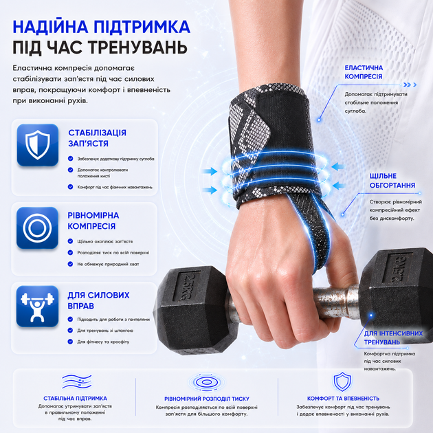 Бинты на запястье Vilico AB167 кистевые, для пауэрлифтинга, бодибилдинга и силовых тренировок, ченые Snake - изображение 6