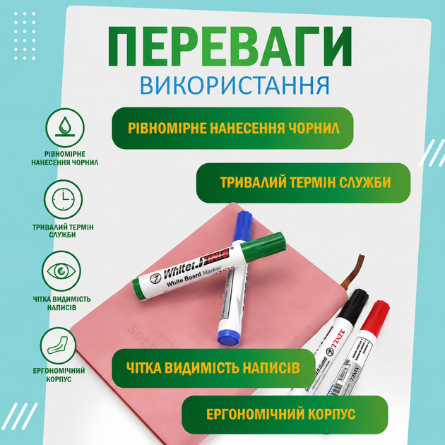 Набор цветных маркеров для доски школьной белой разноцветные маркеры на водной основе стирающихся 9 шт - изображение 4