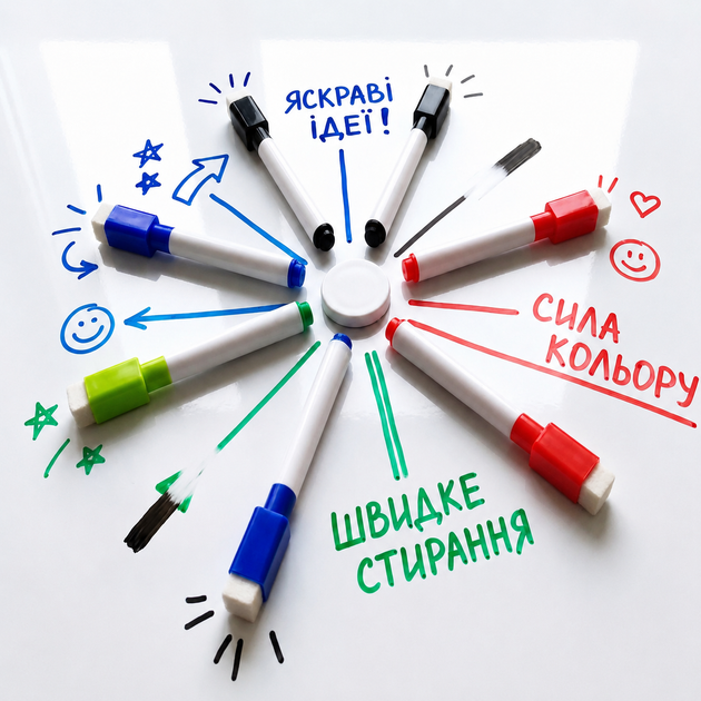 Набір кольорові маркери для дошки шкільної білої із губкою різнокольорові маркери на водній основі що стираються 4 шт - зображення 7