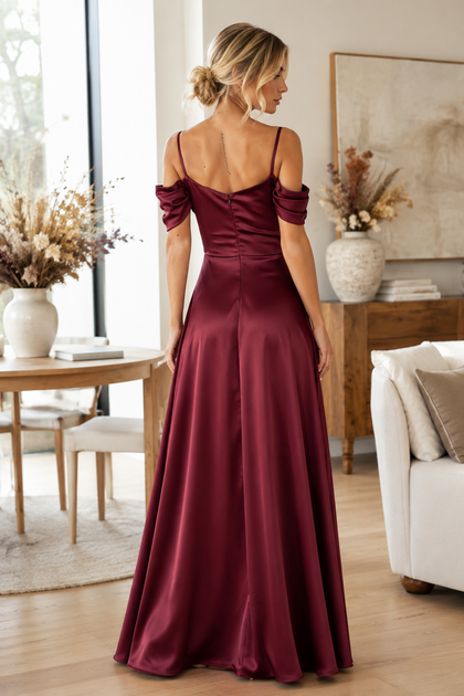 Бордовое атласное платье FirstWoman M бордовый 43406417 - изображение 4