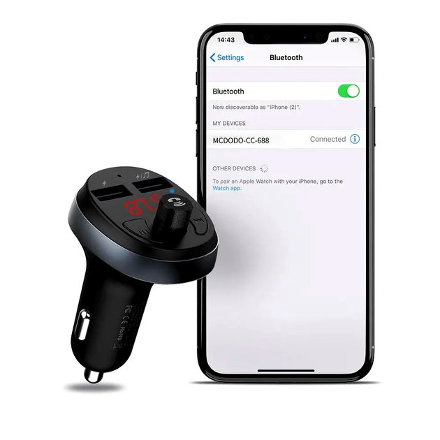 FM-трансмітер McDodo Bluetooth автомобільний зарядний пристрій із двома USB-портами для заряджання та передавання музики - зображення 7