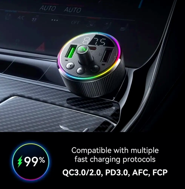 FM-трансмітер Hoco E82 Guerrero Bluetooth для автомобіля зі швидким заряджанням 30 Вт USB Type-C і USB Type-A - зображення 10
