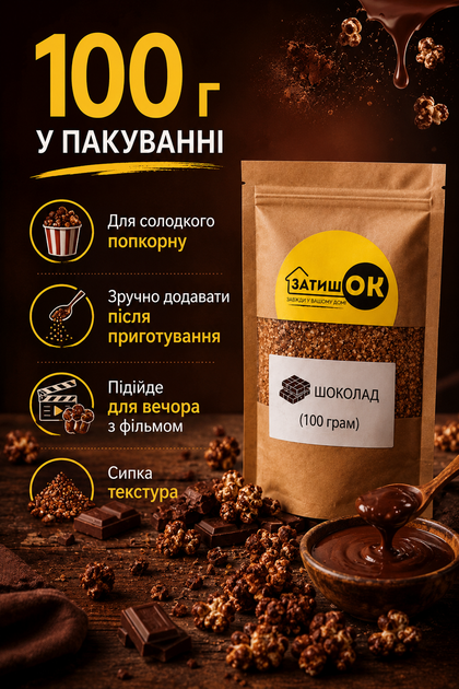 Приправа Шоколад для попкорну 100 г ЗатишОК — смак шоколаду для снеків, картоплі фрі та закусок - Фото 2 Приправа Шоколад для попкорну 100 г ЗатишОК — смак шоколаду для снеків, картоплі фрі та закусок - зображення 2