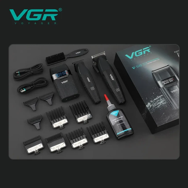 Набір для стрижки VGR 3 в 1 V-640 S3 BLACK, машинка для стрижки, тример та електробритва (шейвер) - изображение 6