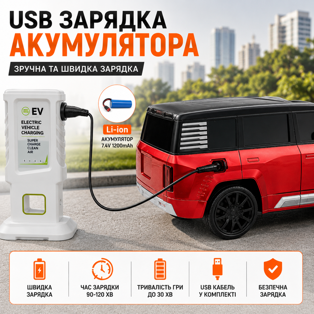 Детская машинка на пульте аккумуляторная джип на радиоуправлении с зарядной станцией и световыми эффектами красная (44477711) - изображение 3