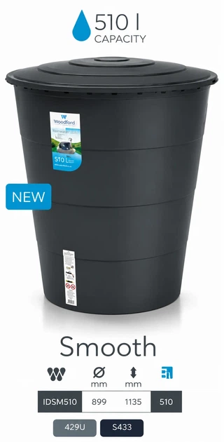 Резервуар для дождевой воды 510 л УФ-стабилизированный HDPE пластик антрацитовый 985x985x1105 мм - изображение 2