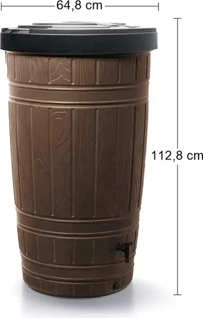 Резервуар для дождевой воды Prosperplast Woodcan 265 л УФ-стабилизированный HDPE коричневый 112х65 см - Фото 4 Резервуар для дождевой воды Prosperplast Woodcan 265 л УФ-стабилизированный HDPE коричневый 112х65 см - изображение 4
