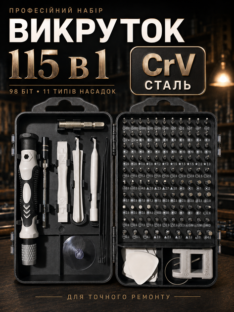 Викрутки набір 115в1 універсальний JoyPro Precision Screwdriver прецизійна викрутка зі змінними бітами набором на 115 міні інструментів маленьких викруток + зірочка для ремонту ноутбука телефонів окулярів годинників точних професійних робіт - Фото 1 Викрутки набір 115в1 універсальний JoyPro Precision Screwdriver прецизійна викрутка зі змінними бітами набором на 115 міні інструментів маленьких викруток + зірочка для ремонту ноутбука телефонів окулярів годинників точних професійних робіт - зображення 1