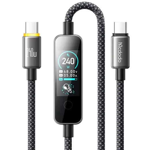 Кабель Mcdodo CA-8750 USB-C to USB-C Cable with TFT Screen Display 240W 1.2m Black - Фото 1 Кабель Mcdodo CA-8750 USB-C to USB-C Cable with TFT Screen Display 240W 1.2m Black - изображение 1