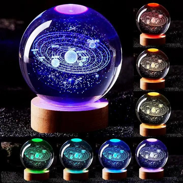 Хрустальный шар ночник с LED RGB подсветкой и пультом, 3D светильник Млечный путь на деревянной подставке - Фото 2 Хрустальный шар ночник с LED RGB подсветкой и пультом, 3D светильник Млечный путь на деревянной подставке - изображение 2