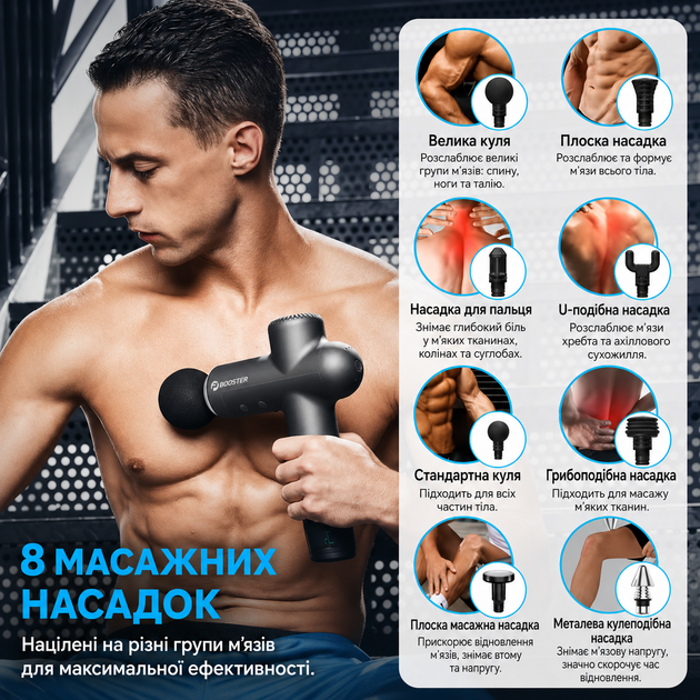Масажер Антистрес терапевтичний перкусійний Booster Lightsaber Чорний 6 насадок - зображення 4