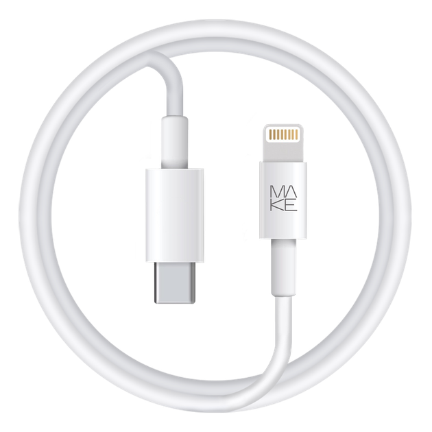 Кабель MAKE Type-C to Lightning PD 20W 1.2м TPE White - Фото 6 Кабель MAKE Type-C to Lightning PD 20W 1.2м TPE White - изображение 6