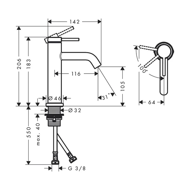 Hansgrohe Tecturis S Смеситель для раковины, черный матовый (73312670) - изображение 4