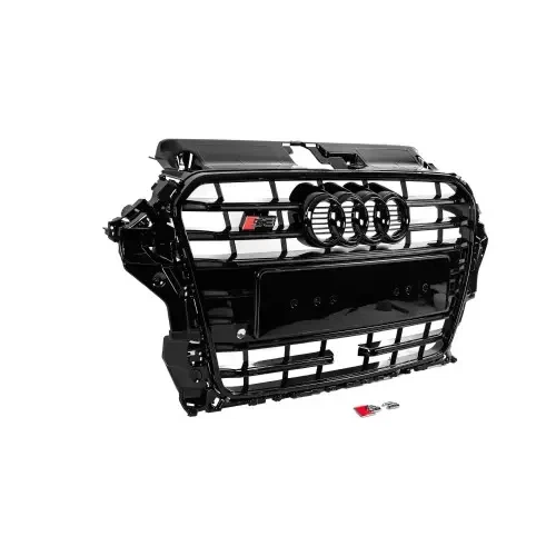 Решетка радиатора Audi A3 8V 2012-2016 под радар / дистроник стиль RS3 черный глянец - изображение 2