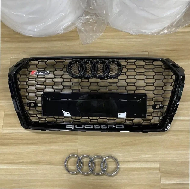 Решетка радиатора Audi A4 B9 2015-2019 стиль RS4 черный глянец - изображение 7