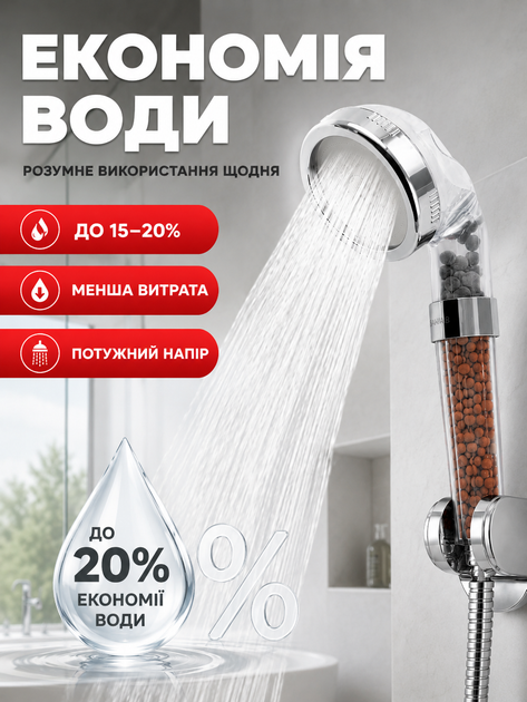 Лійка на душ іонізуюча насадка з фільтром із турмалінових гранул BRS Silver - зображення 4