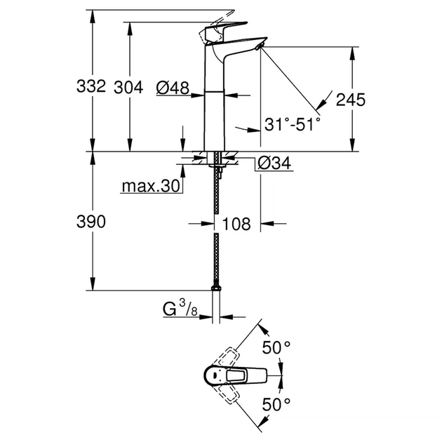 Grohe BauLoop New Змішувач для раковини XL, хром (23764001) - зображення 2